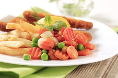 Mixed vegetables and French fries clipart