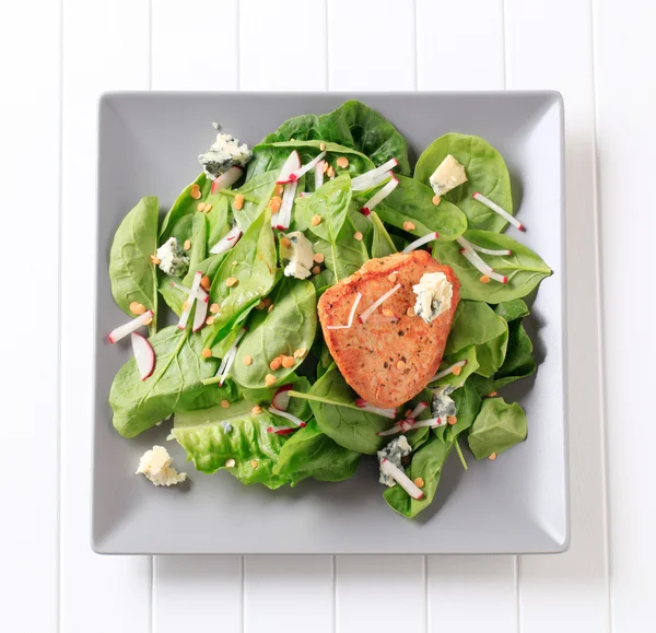 Salada de espinafre e costeleta de porco marinada — Fotografia de Stock