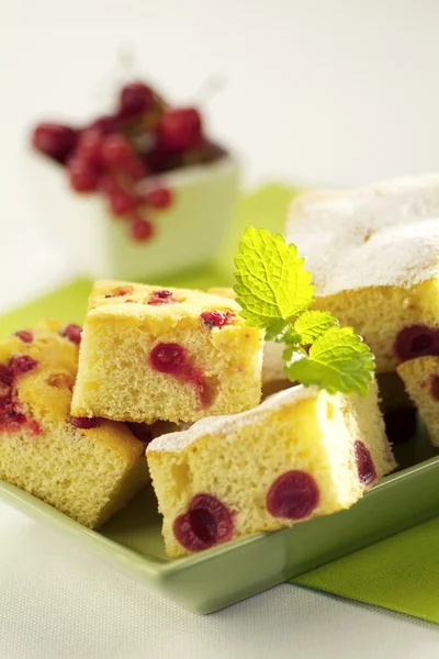 Red currant and cherry sponge cake — Stock Photo, Image