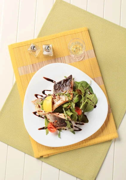 Zalmforel filets en groene salades — Stockfoto