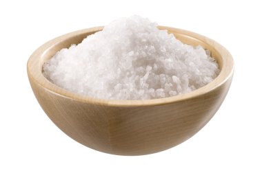 Sea salt in a wooden bowl clipart