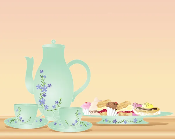 Дневной чай и пирожные — стоковый вектор