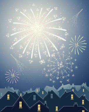 Fireworks in the city clipart