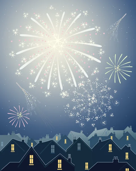 stock vector Fireworks in the city