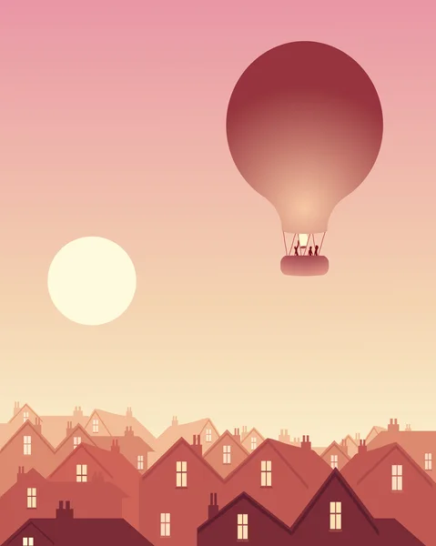 Rooftops with balloon — Stock Vector