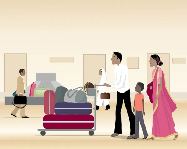 亚洲家庭带的行李 — 图库矢量图片