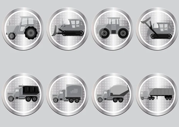Vector icons in the form of buttons with images of trucks and tr — Stock Vector