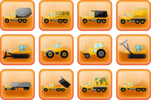 Ícones vetoriais na forma de botões com imagens de caminhões e tr — Vetor de Stock