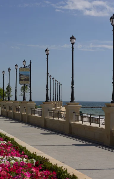 stock image Quay with columns and a view of the sea