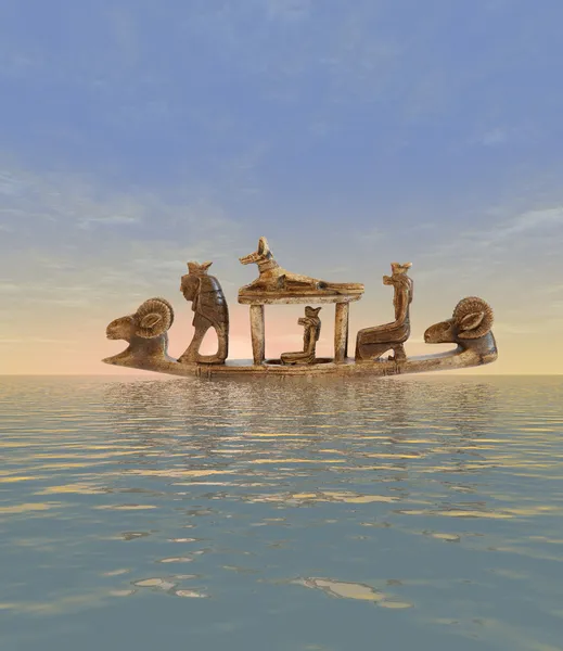 Sochy egyptských bohů na lodi — Stock fotografie