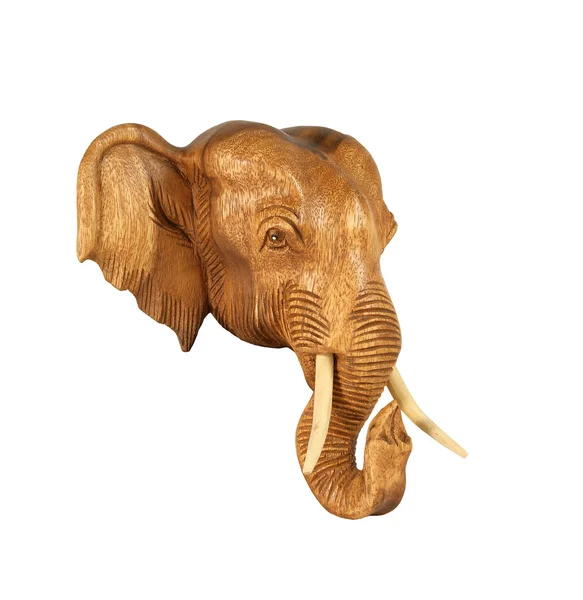 stock image Sculpture (wood) picture elephant head. Isolated on pure white.