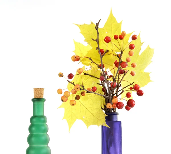 Herfst boeket van takken met appeltjes en esdoorn bladeren om te kleuren een gl — Stockfoto