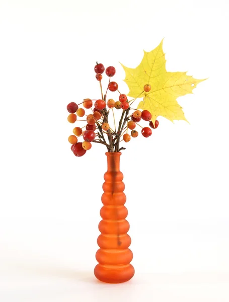 Autumn bouquet of branches with small apples and maple leaves to color a gl — Stock Photo, Image