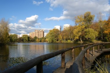 sonbahar manzarası ile bir gölet, vorontsov Parkı, moscow, Rusya Federasyonu