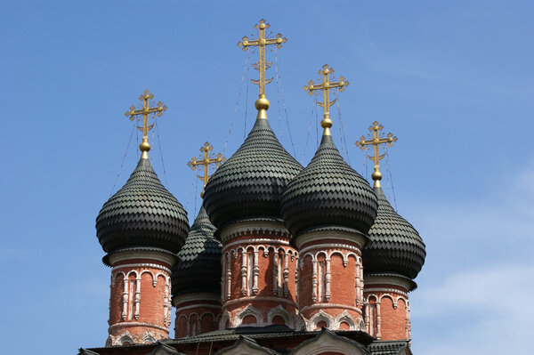 Domes of the Orthodox Church. Moscow, Russia. The Church of the Nativity of the Theotokos at Putinki