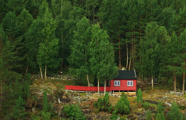 Cabaña Roja en Woods — Foto de Stock