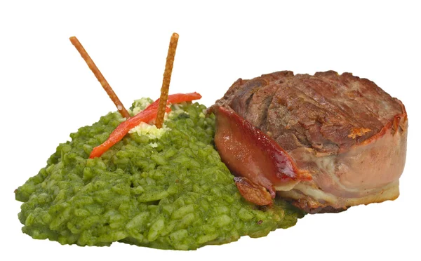 Meat with Spinach-Rice — Stock Photo, Image