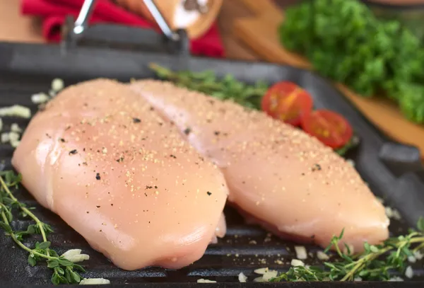 Raw Chicken Breast in Frying Pan — Stock Photo, Image