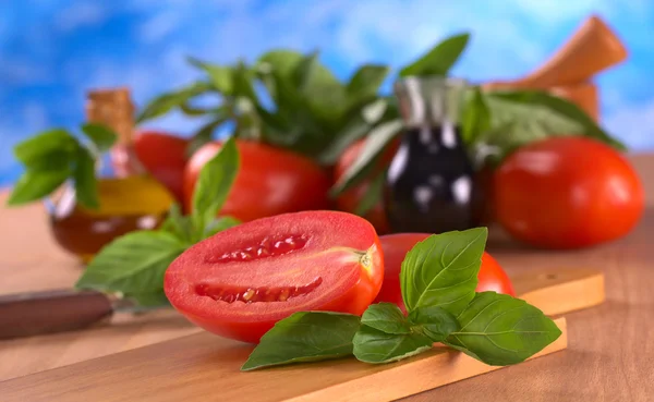 Świeża bazylia z pomidorami — Zdjęcie stockowe
