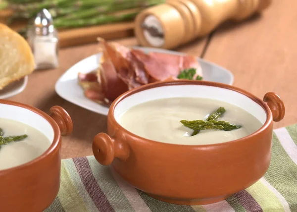 Cream of Asparagus in Rustic Bowl — Stock Image Cream of Asparagus in Rustic Bowl Stock Photo