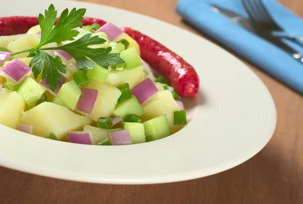 Burgonya saláta-kolbász — Stock Fotó