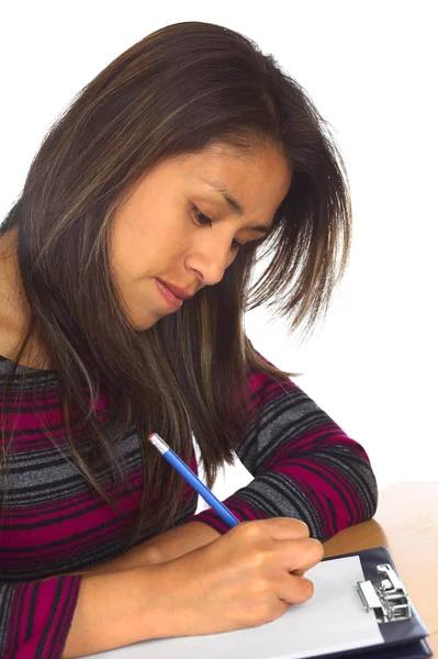 Young Peruvian Woman Writing — Stock Photo, Image
