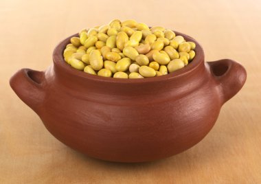 Raw Canary Beans in Rustic Bowl clipart