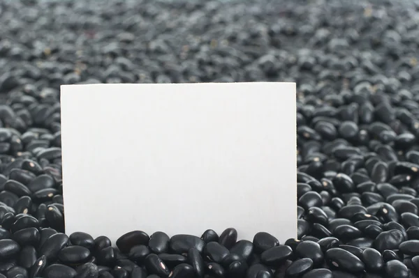 Feijão preto cru com cartão em branco — Fotografia de Stock