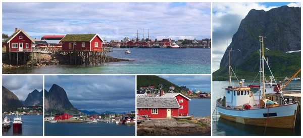 レーヌ、ロフォーテン諸島、ノルウェーの海岸沿い町のコラージュ — ストック写真