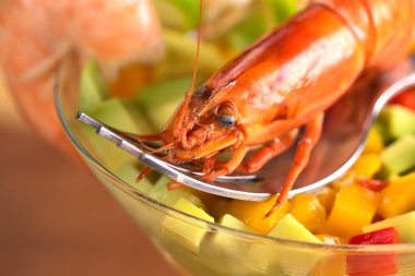 Shrimp on Mixed Salad in Cocktail Glass clipart