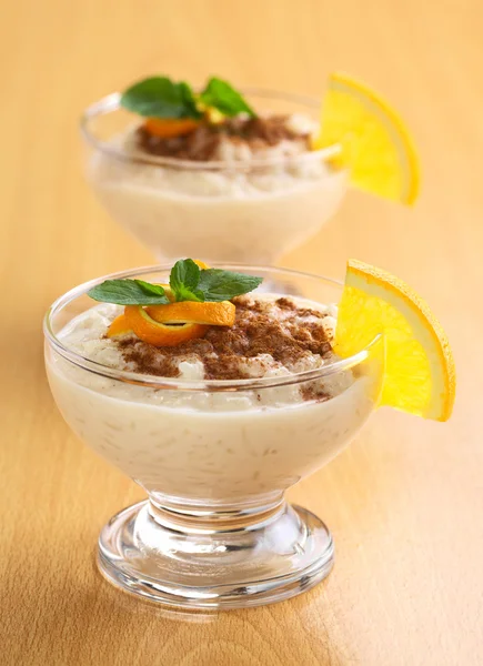 Delicious Rice Pudding with Cinnamon — Stock Photo, Image