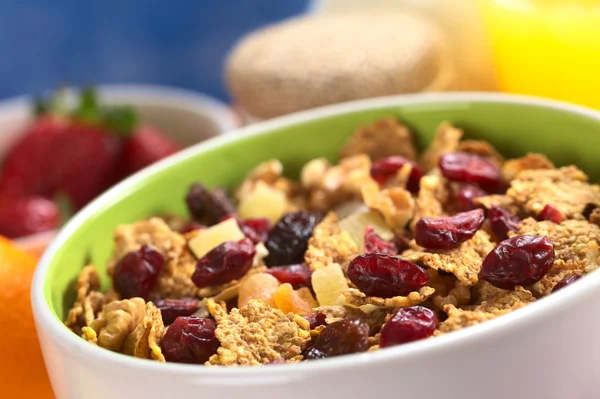 Wholewheat Cereal with Dried Fruits and Nuts — Stock Photo, Image