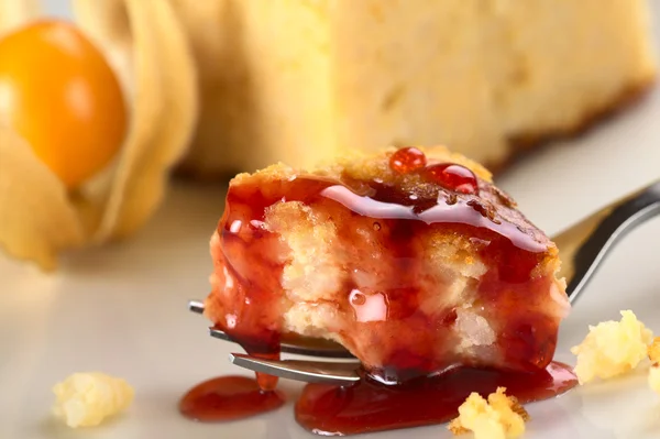 Strawberry Syrup on Baked Rice Pudding — Stock Photo, Image