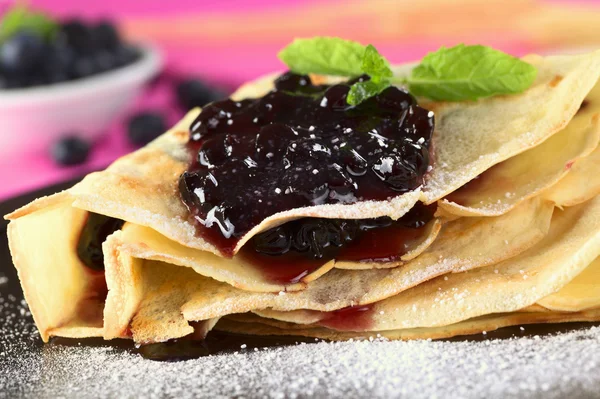 Pancake Filled with Blueberry Jam — Stock Photo, Image