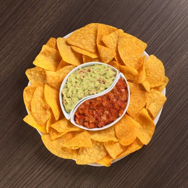 Nachos with Guacamole and Tomato Salsa clipart