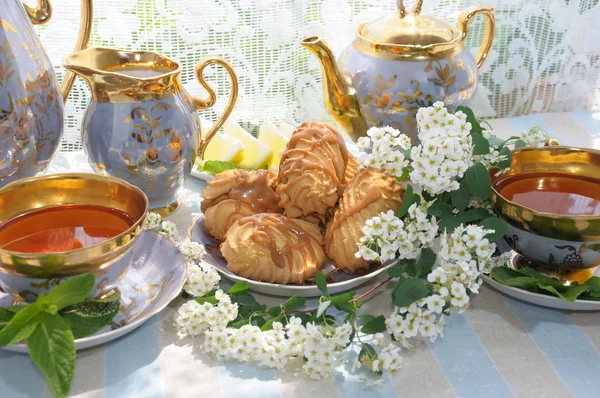 Tè del mattino con biscotti — Foto Stock