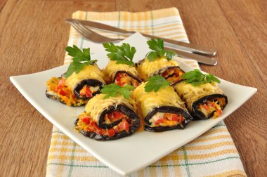 Eggplant rolls stuffed with cheese clipart