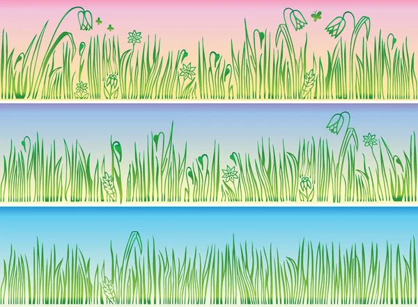 Ilustración del vector de la hierba y las flores — Stok Vektör