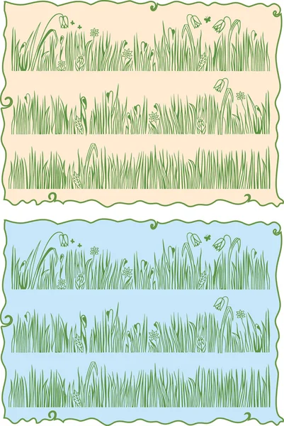 Hierba y flores vector ilustración — Vector de stock