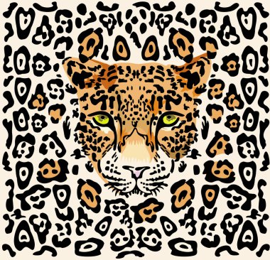 Pattern with a muzzle of a leopard clipart