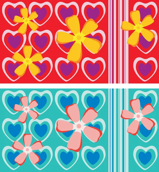Орнамент з сердечками і квітами — стоковий вектор