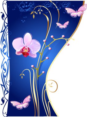 Orchids and butterflies clipart