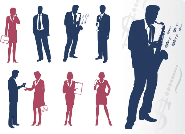 Silhouettes d'hommes et de femmes d'affaires — Image vectorielle