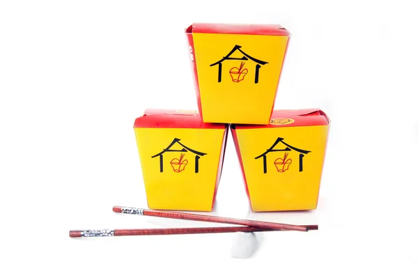 Asian fast food boxes on white — Stock Photo, Image