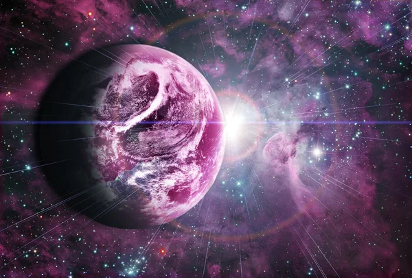 Piękne sunriece na czerwoną planetę w przestrzeni — Zdjęcie stockowe