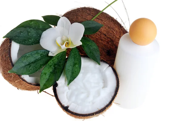 Óleo de coco e de massagem — Fotografia de Stock