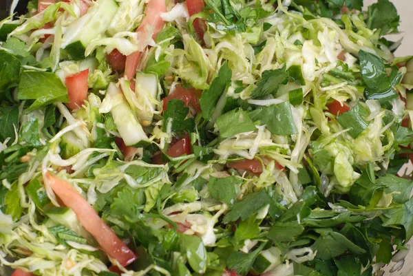 stock image Fresh raw vegetables salad with olive oil close-up