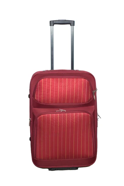 Crimson travel case with long black handle isolated on white — Stock Photo, Image
