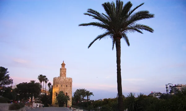 Věž zlata. západ slunce v Seville. — Stock fotografie