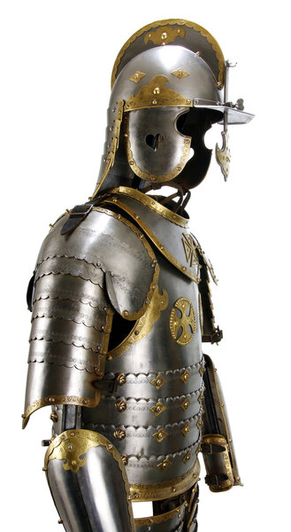 Armour of the medieval knight. Metal protection of the soldier against the weapon of the opponent